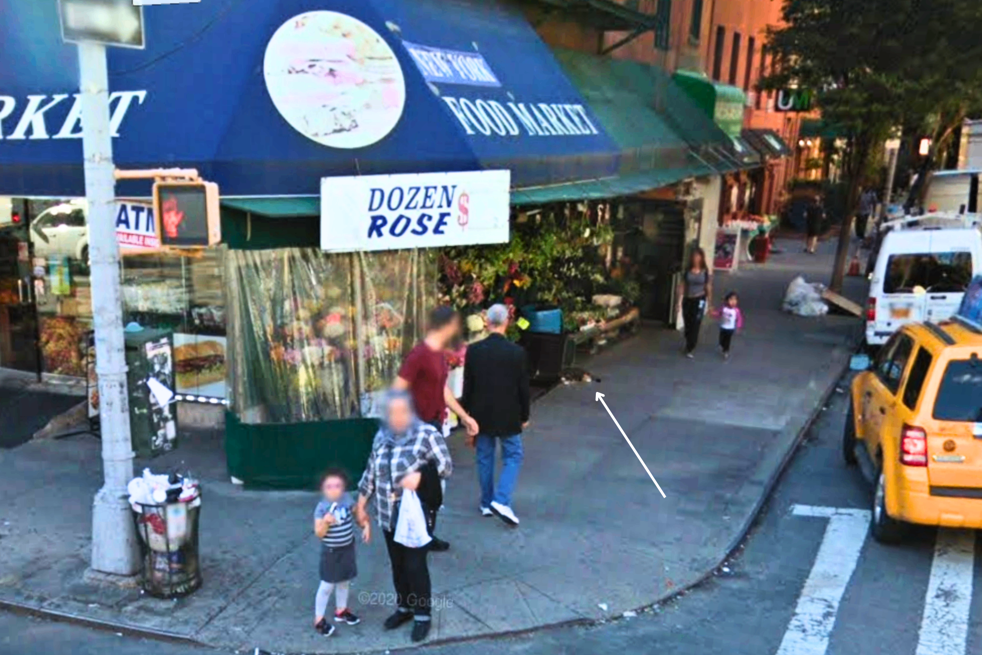 Google Street View showing Clinton Fruit Market storefront with arrow pointing to Pancha's spot